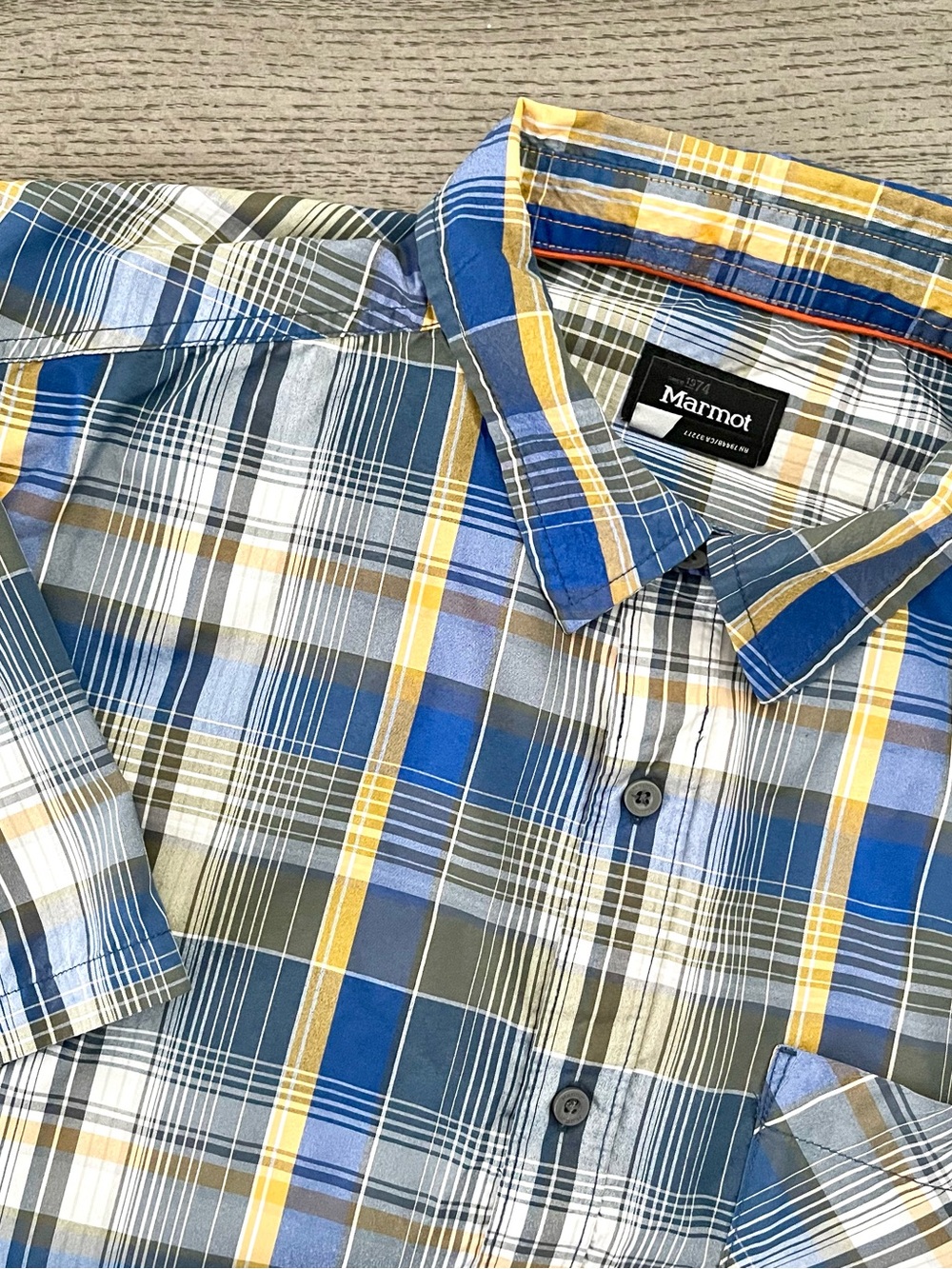 Marmot | Men's “Echo” Blue/Yellow Plaid Button-Down Shirt Style #J-43400
